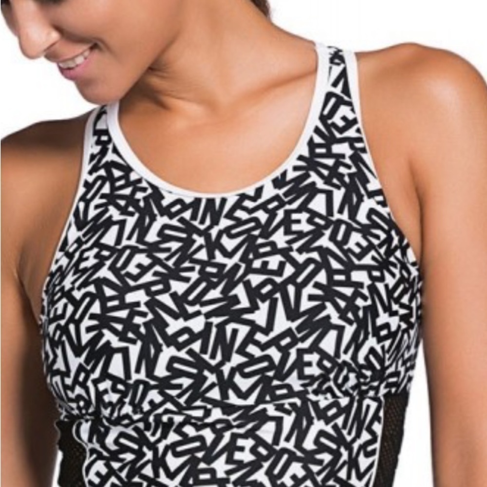 Unbranded Tankini Sports Top Mixed Letter Print Mesh Sides Opening On Back S - Picture 3 of 9